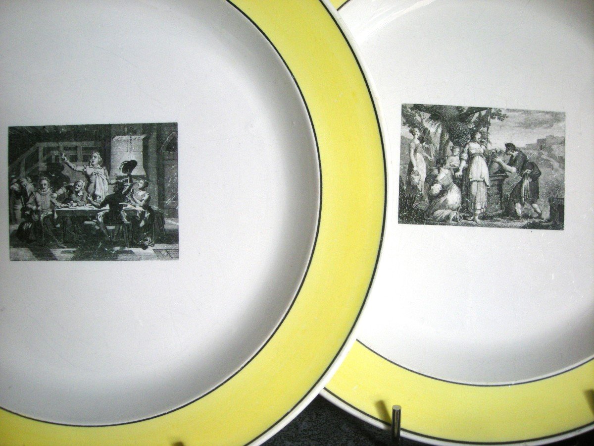 12 Fine Earthenware Plates Rare Decor With Label Signed Creil-photo-2