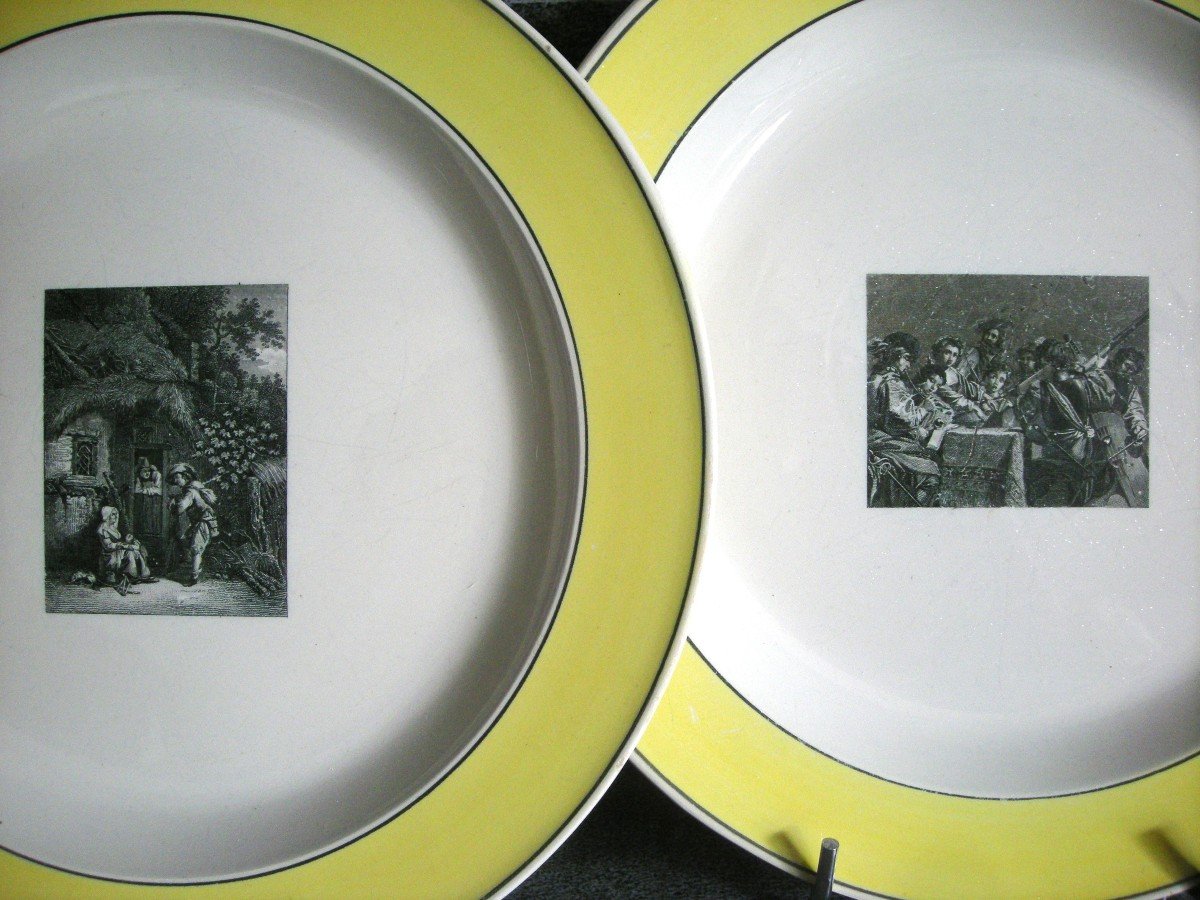 12 Fine Earthenware Plates Rare Decor With Label Signed Creil-photo-3