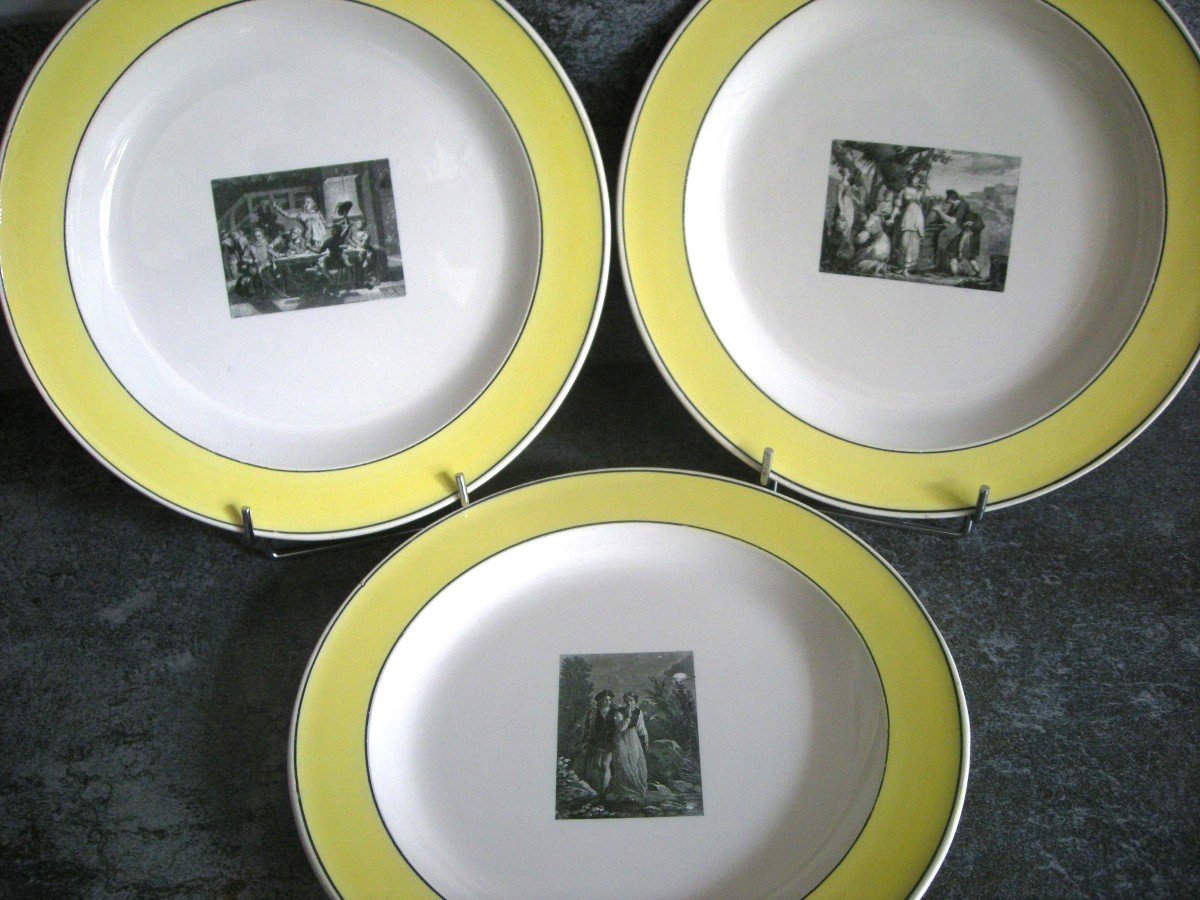 12 Fine Earthenware Plates Rare Decor With Label Signed Creil-photo-7