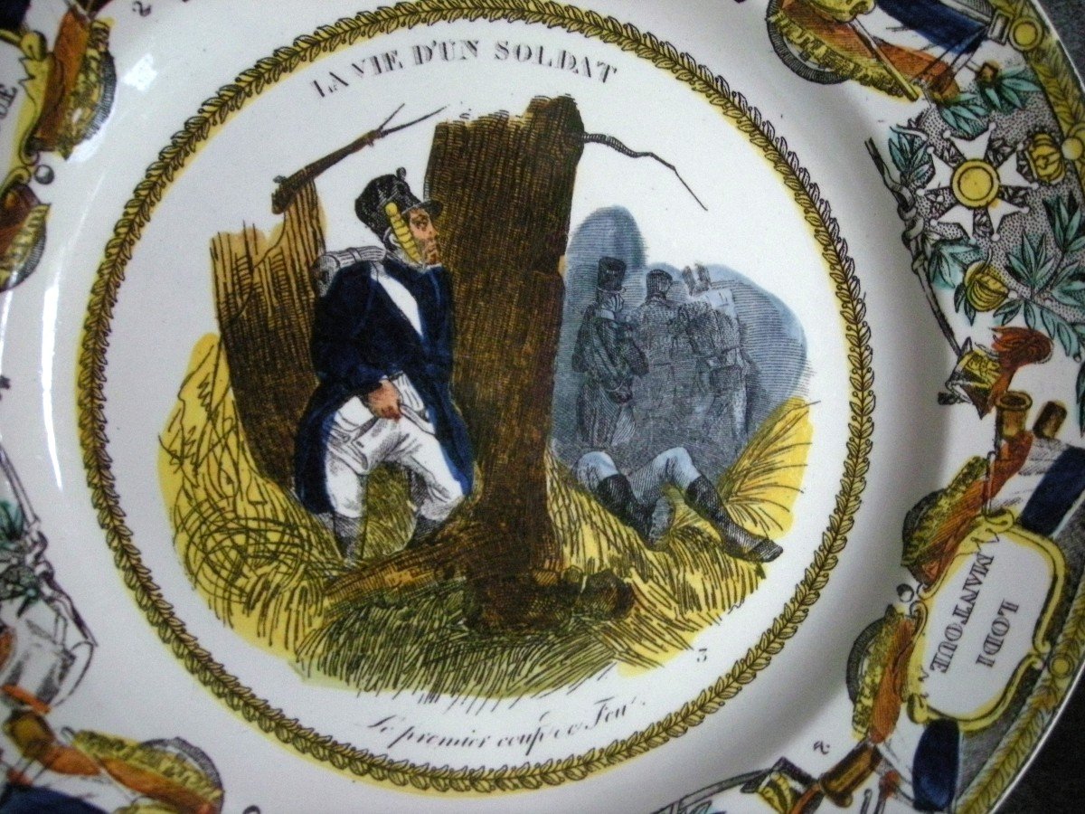 Two Polychrome Plates 1830 "the Life Of A Soldier" From Creil.-photo-2