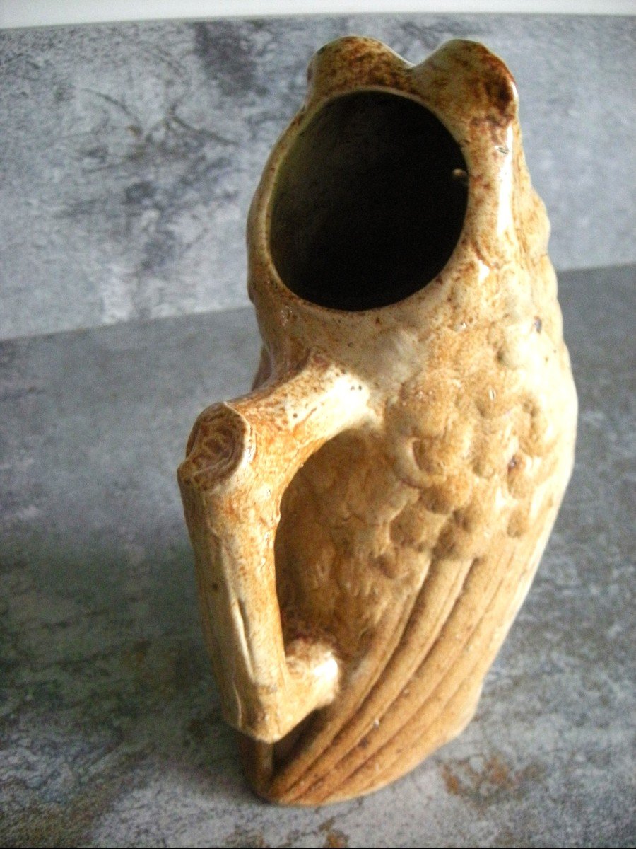 19th Century Owl Or Grand Duke Pitcher In Beauvaisis Gres-photo-1