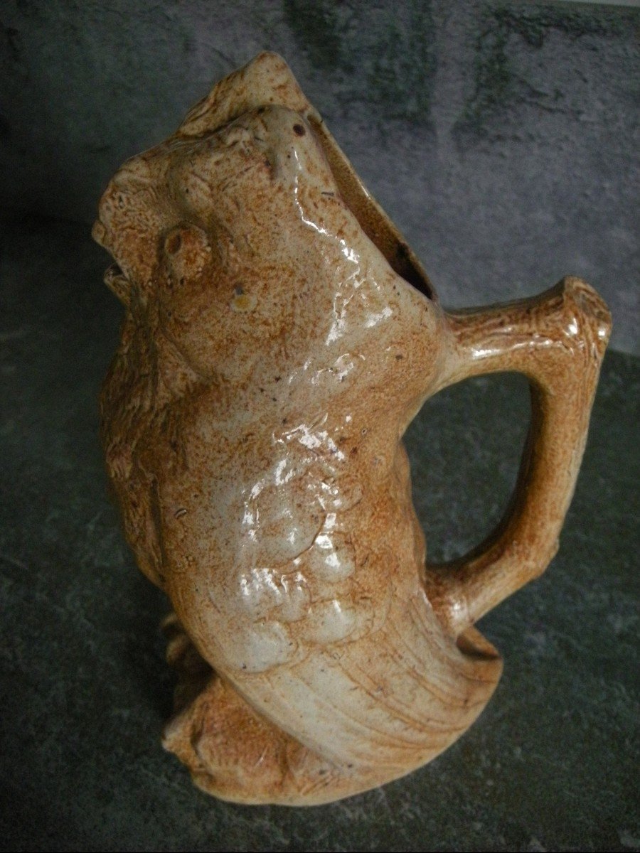 19th Century Owl Or Grand Duke Pitcher In Beauvaisis Gres-photo-8