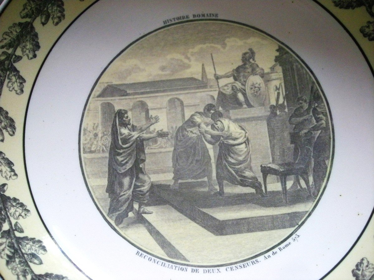 Plat  Rond  En  Faience  1808  "  Histoire  Romaine  "  Signe  Creil-photo-6