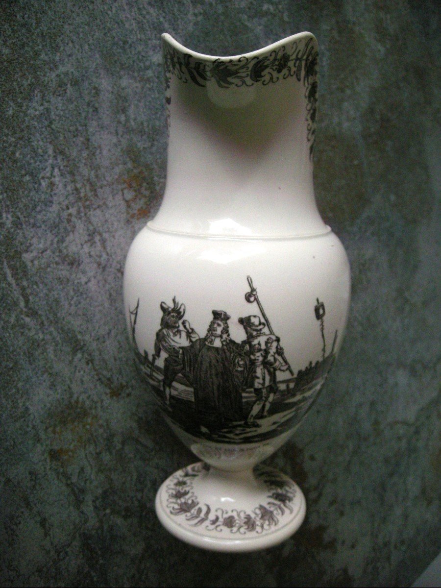 Fine Faience Ewer 1819 Decor Fable Signed Montereau-photo-3