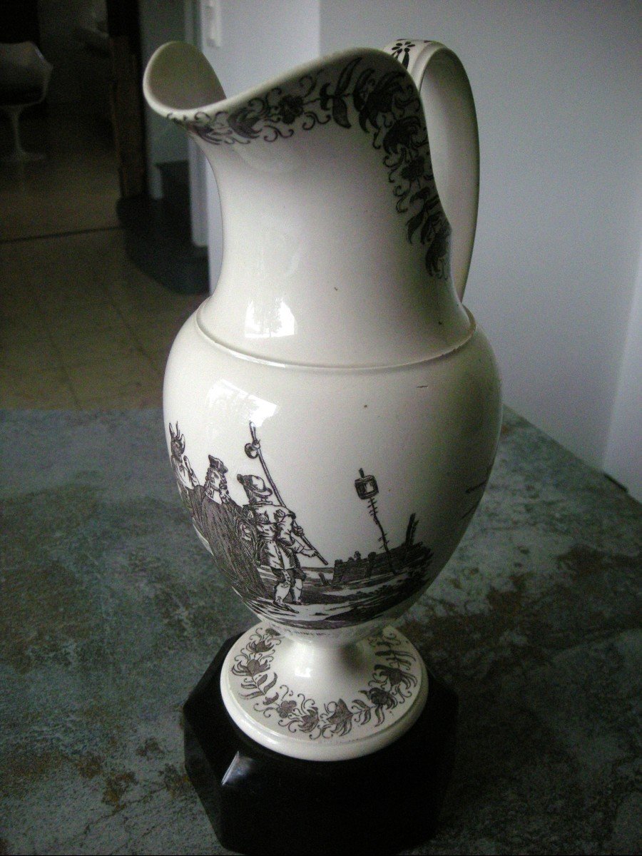 Fine Faience Ewer 1819 Decor Fable Signed Montereau-photo-4