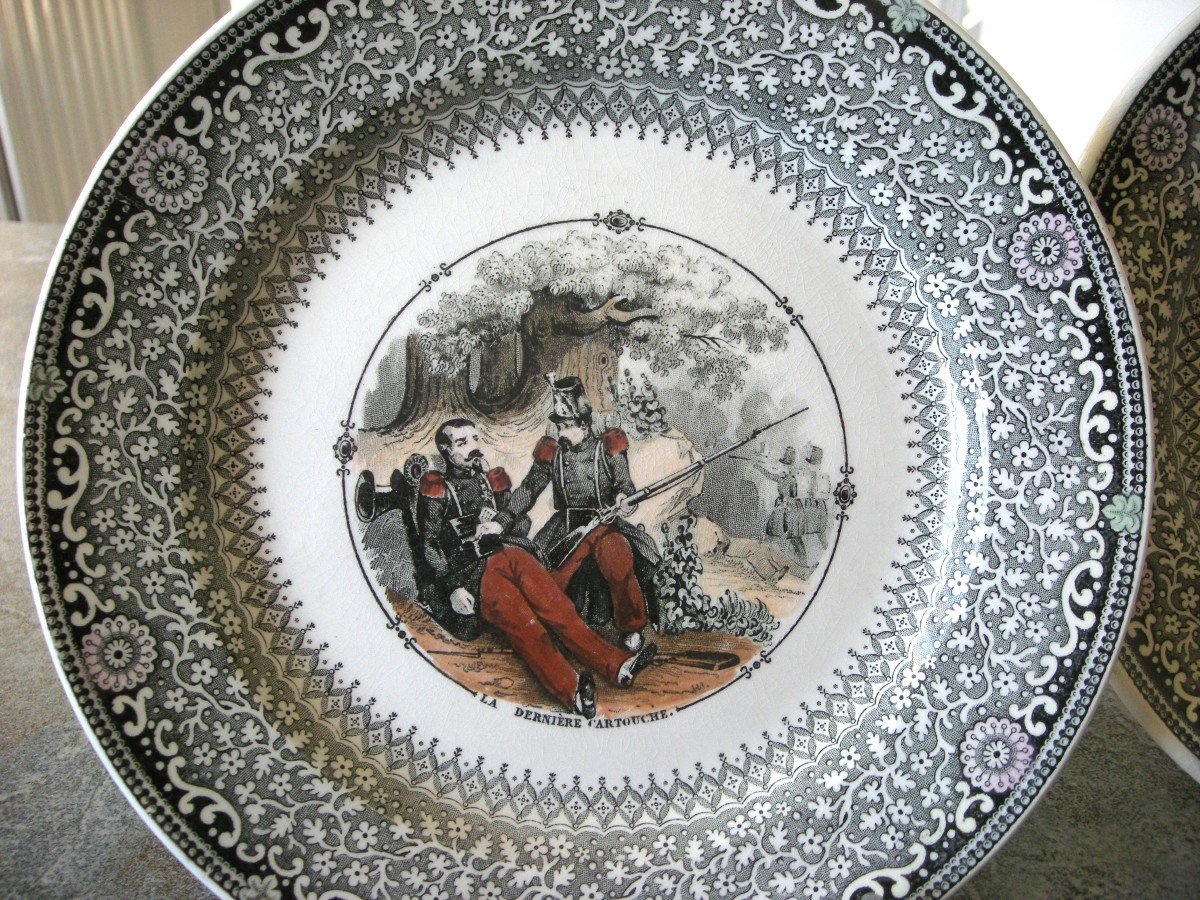 5 Opaque Porcelain Plates 1839 Military Decor By Creil And Montereau-photo-2