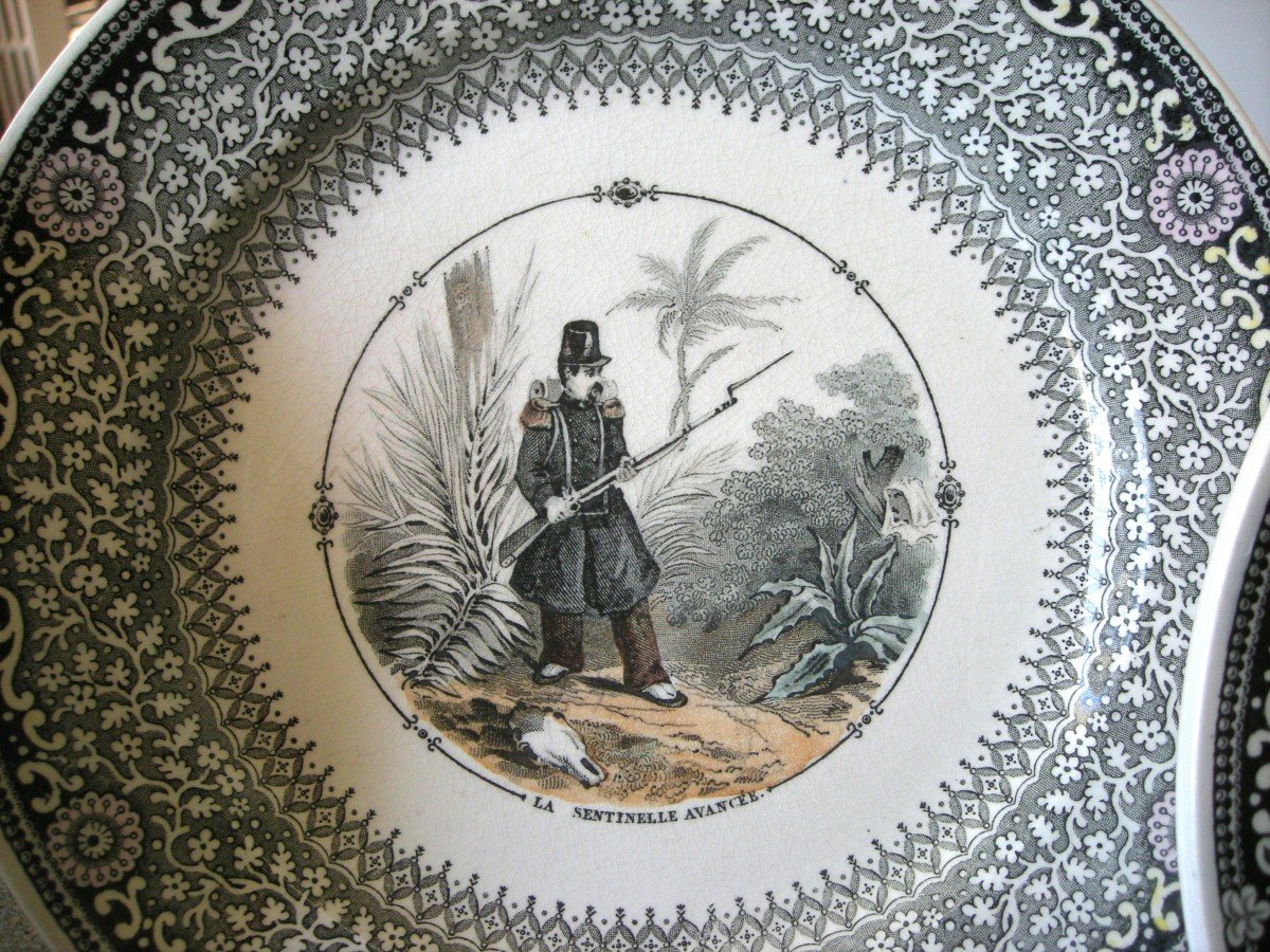 5 Opaque Porcelain Plates 1839 Military Decor By Creil And Montereau-photo-3