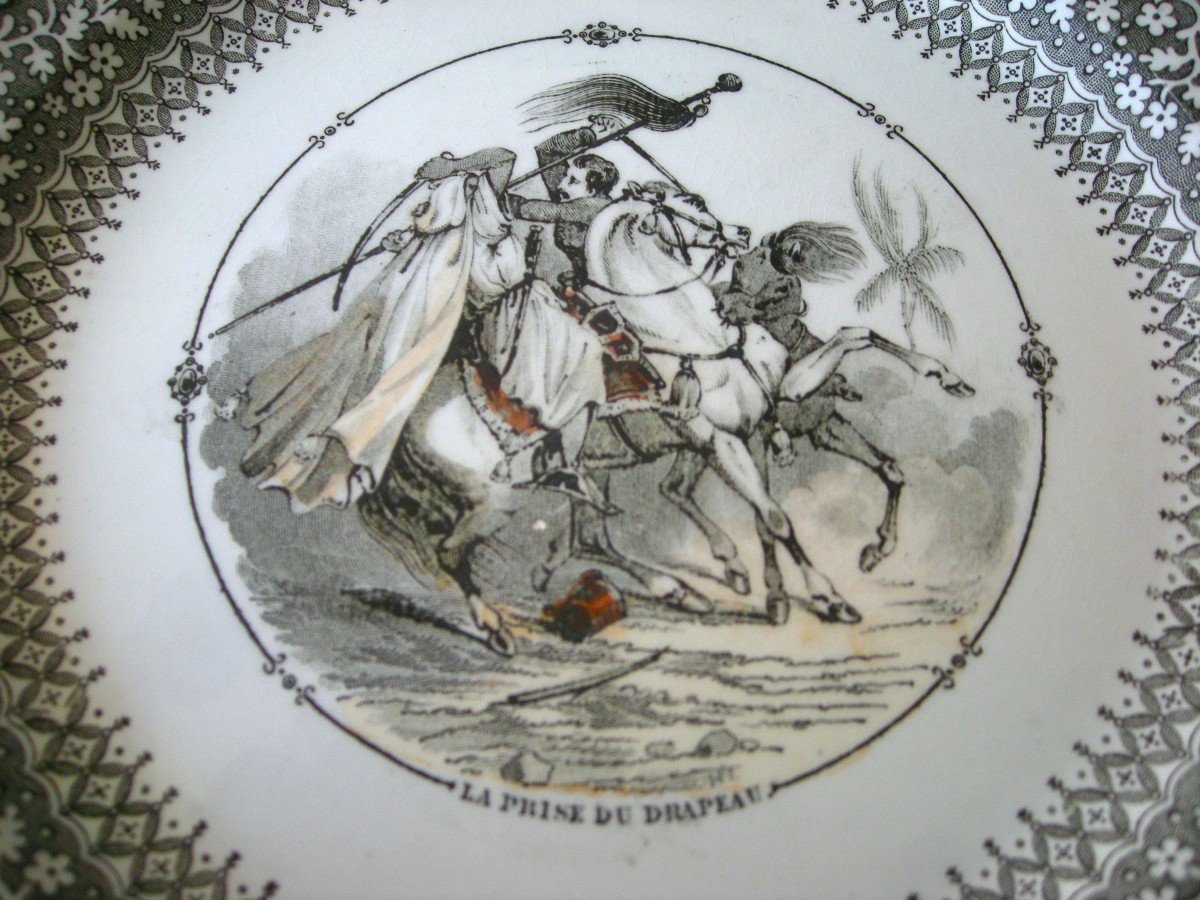 5 Opaque Porcelain Plates 1839 Military Decor By Creil And Montereau-photo-5