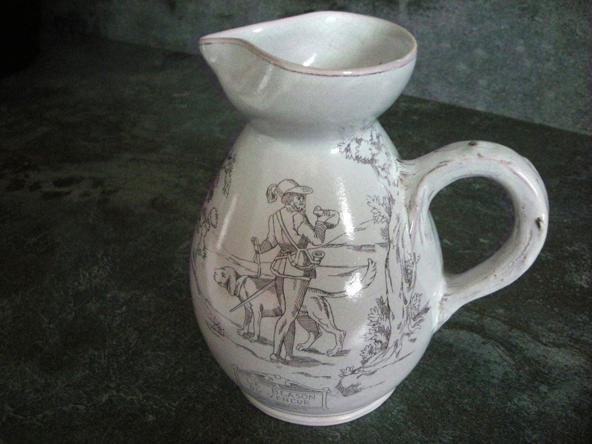 Pitcher Early 20th Century Decor "hunting" Manufacture De Pierrefonds-photo-2