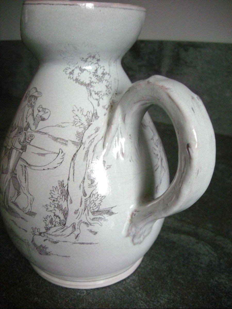 Pitcher Early 20th Century Decor "hunting" Manufacture De Pierrefonds-photo-3