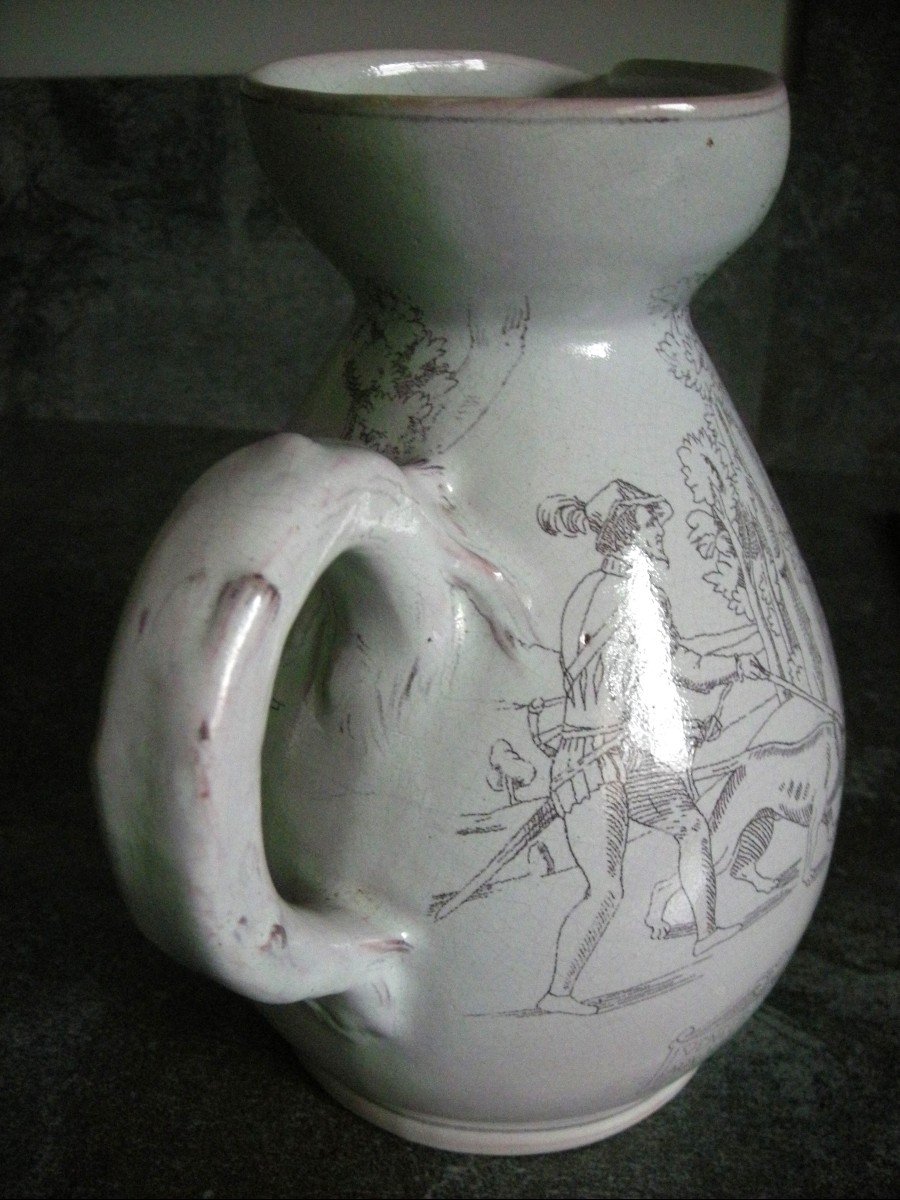 Pitcher Early 20th Century Decor "hunting" Manufacture De Pierrefonds-photo-4