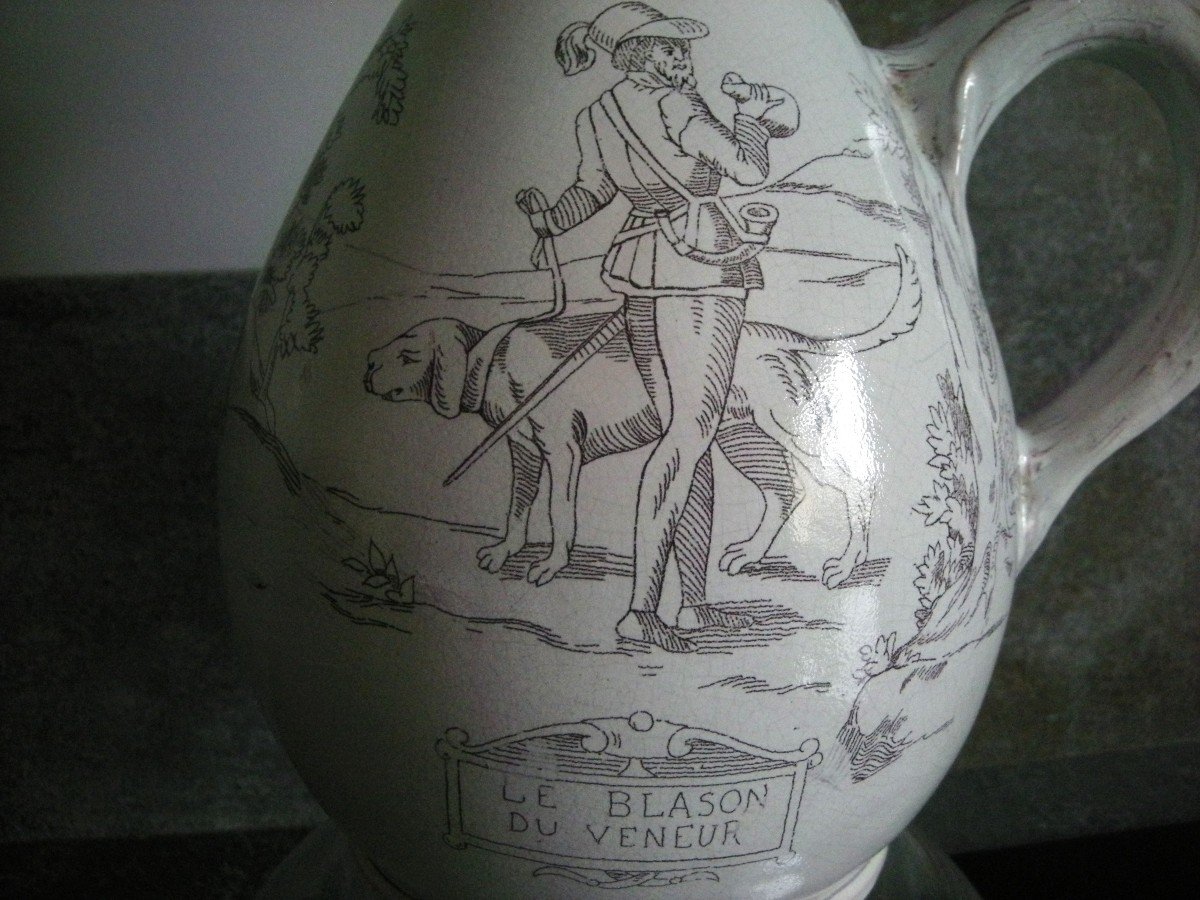 Pitcher Early 20th Century Decor "hunting" Manufacture De Pierrefonds-photo-2