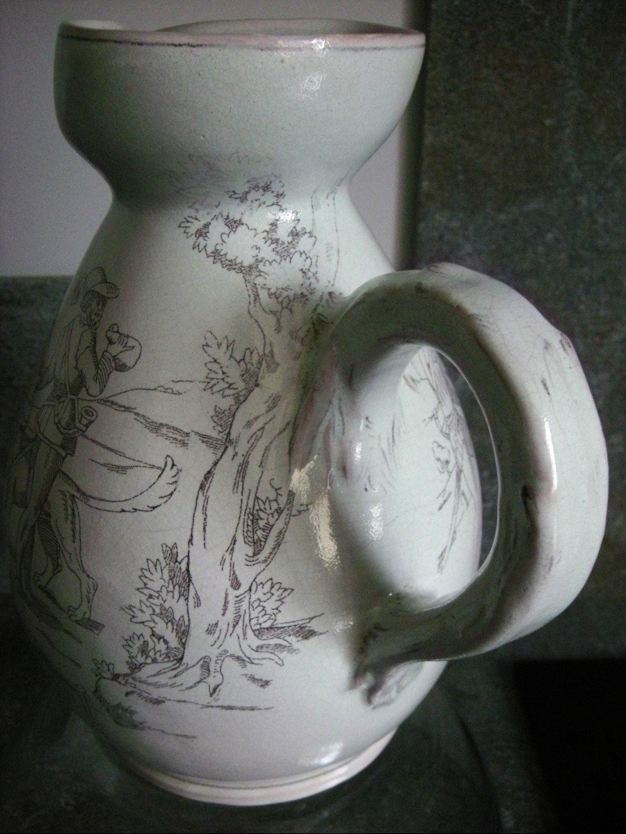 Pitcher Early 20th Century Decor "hunting" Manufacture De Pierrefonds-photo-3