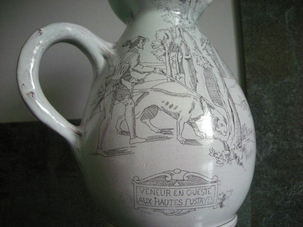 Pitcher Early 20th Century Decor "hunting" Manufacture De Pierrefonds-photo-4