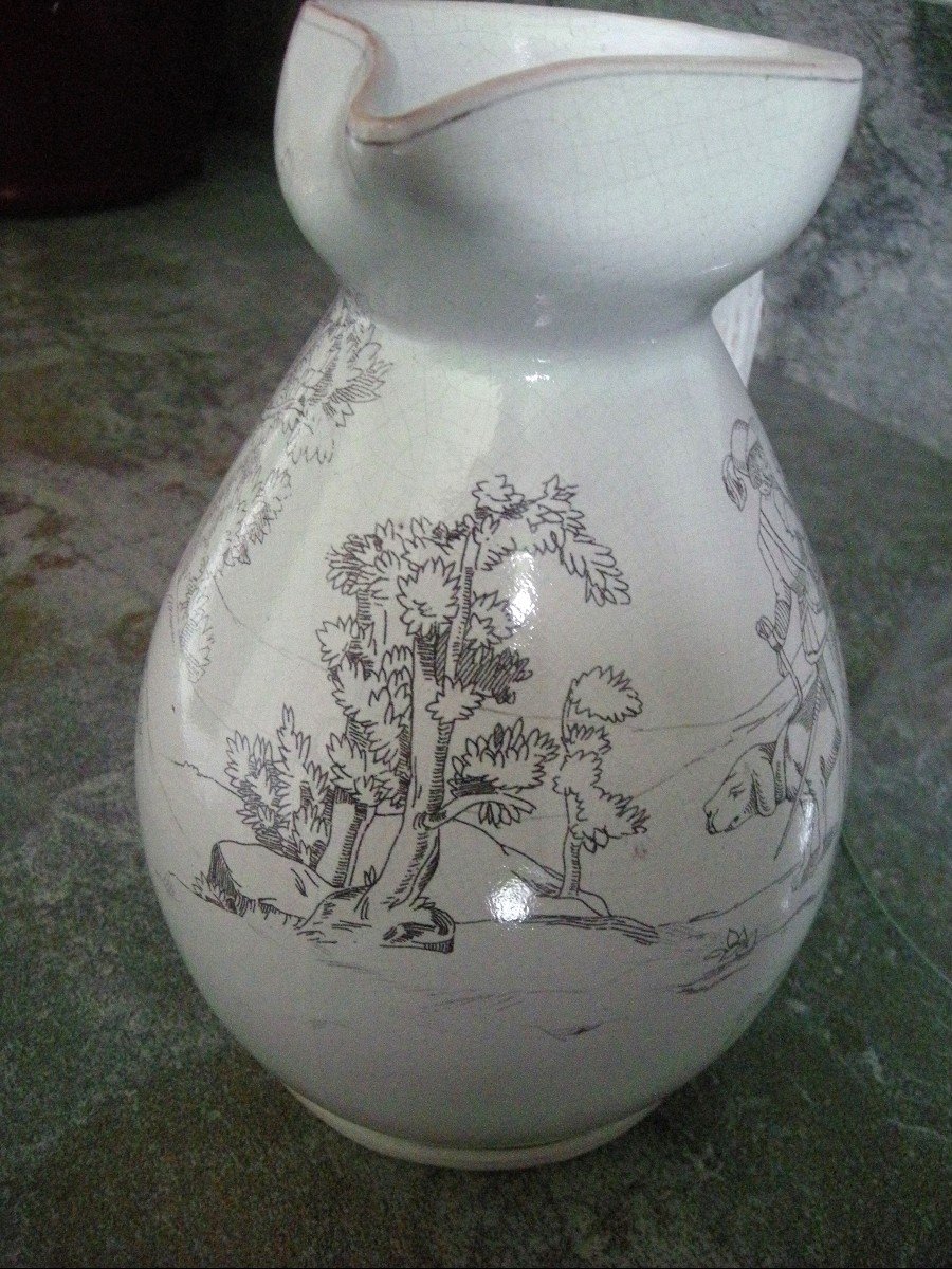 Pitcher Early 20th Century Decor "hunting" Manufacture De Pierrefonds-photo-5