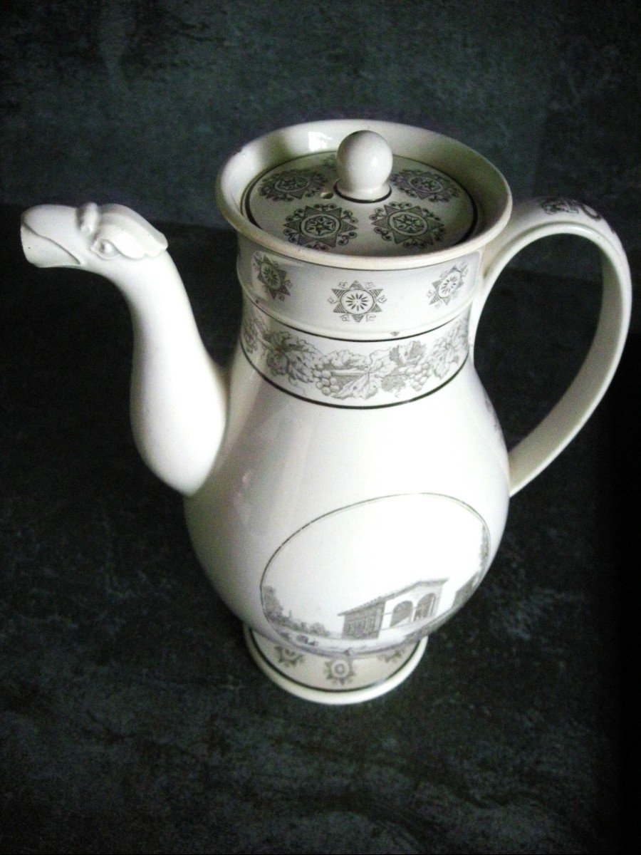 Fine Faience Coffee Pot Decor Grisaille 1808 Signed Creil-photo-2