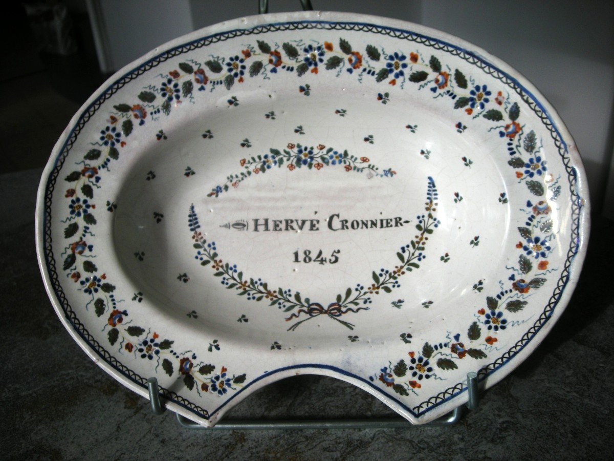 Patronymic Beard Dish Dated 1845 In Beauvaisis Earthenware-photo-2