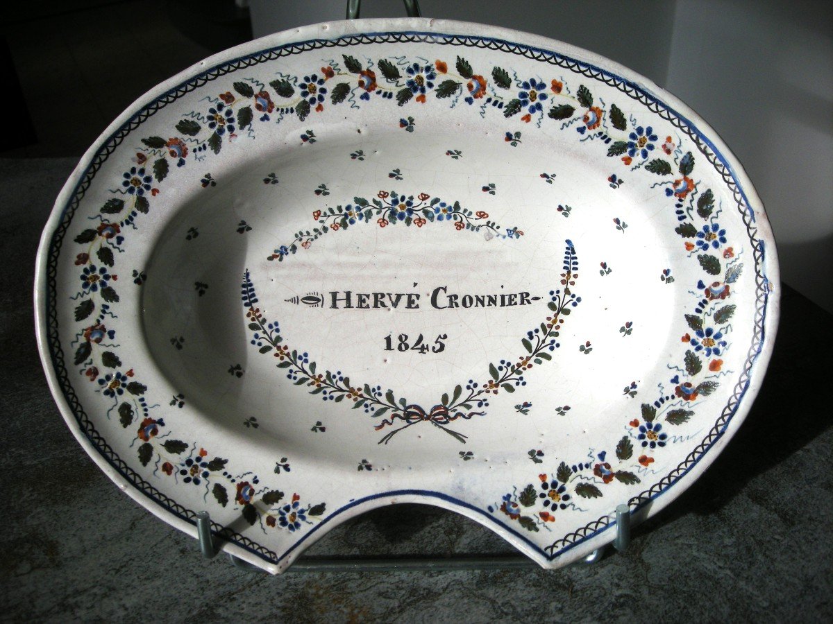 Patronymic Beard Dish Dated 1845 In Beauvaisis Earthenware