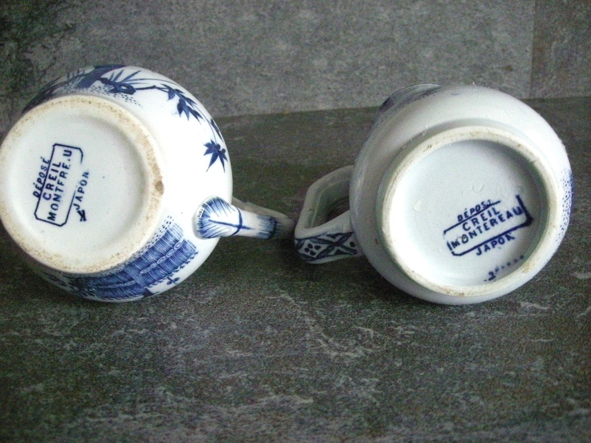 Two Japanese Decor Milk Jugs From Creil And Montereau-photo-3