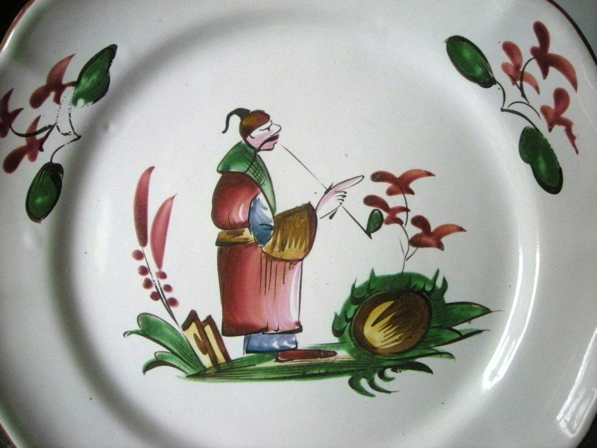 Eastern Earthenware Plate Chinese Decor Manufacture De Luneville-photo-2