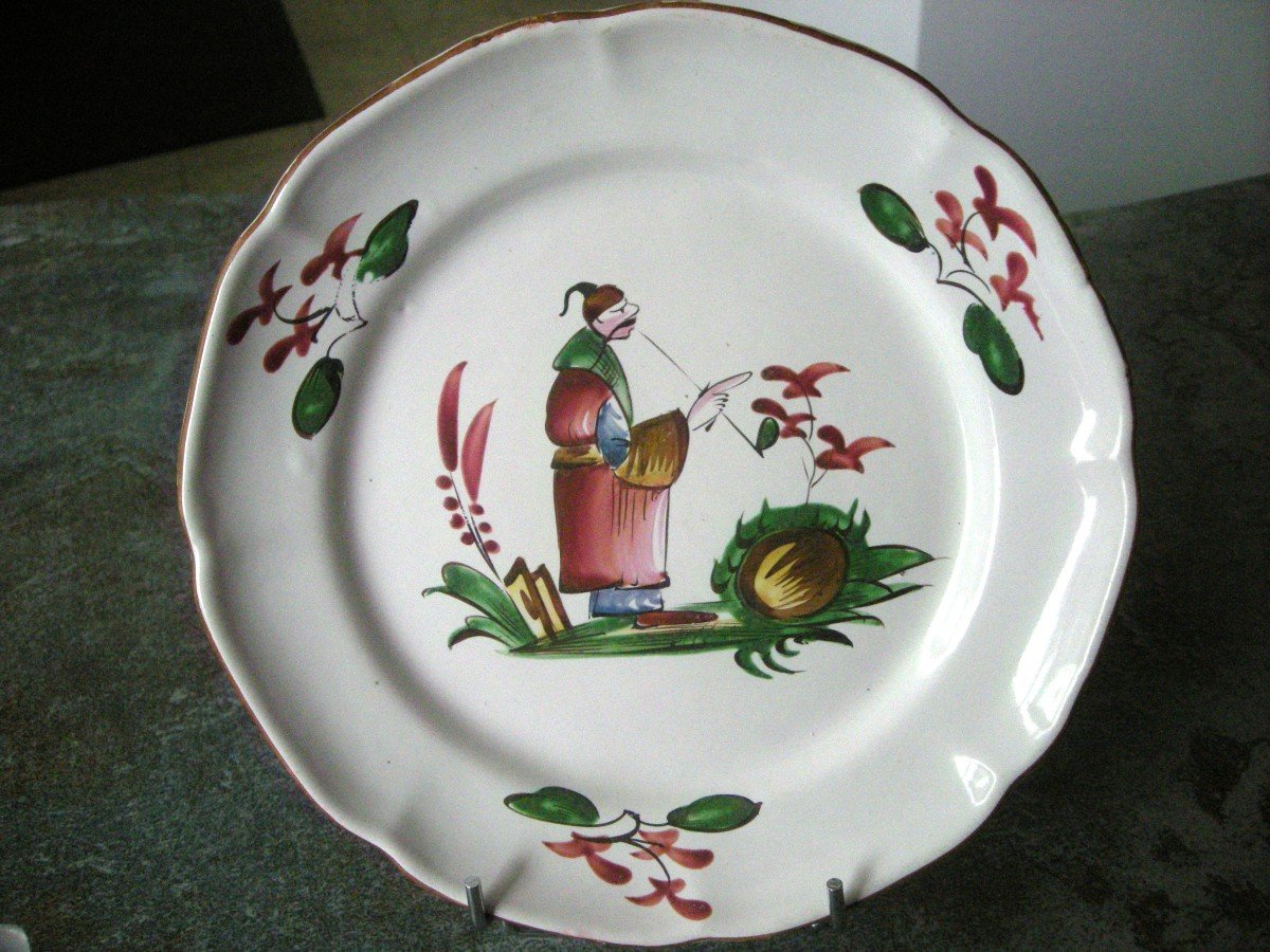 Eastern Earthenware Plate Chinese Decor Manufacture De Luneville