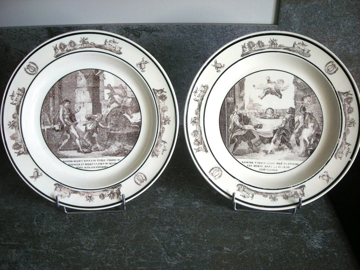 Deux  petits  plats  Faïence  Fine  1819  Décor  Don  Quichotte-photo-2