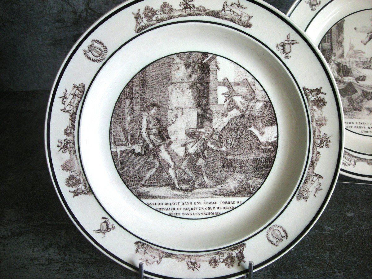 Deux  petits  plats  Faïence  Fine  1819  Décor  Don  Quichotte-photo-3