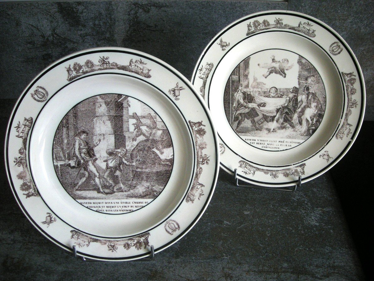 Deux  petits  plats  Faïence  Fine  1819  Décor  Don  Quichotte