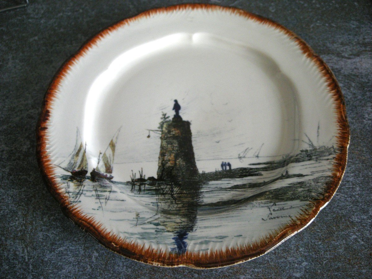 Earthenware Plate 1889 “marine” Decor By Ludovic Napoléon Lepic-photo-3