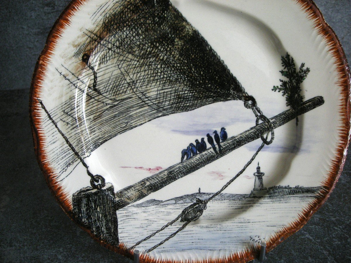 Earthenware Plate 1889 “marine” Decor By Ludovic Napoléon Lepic-photo-2