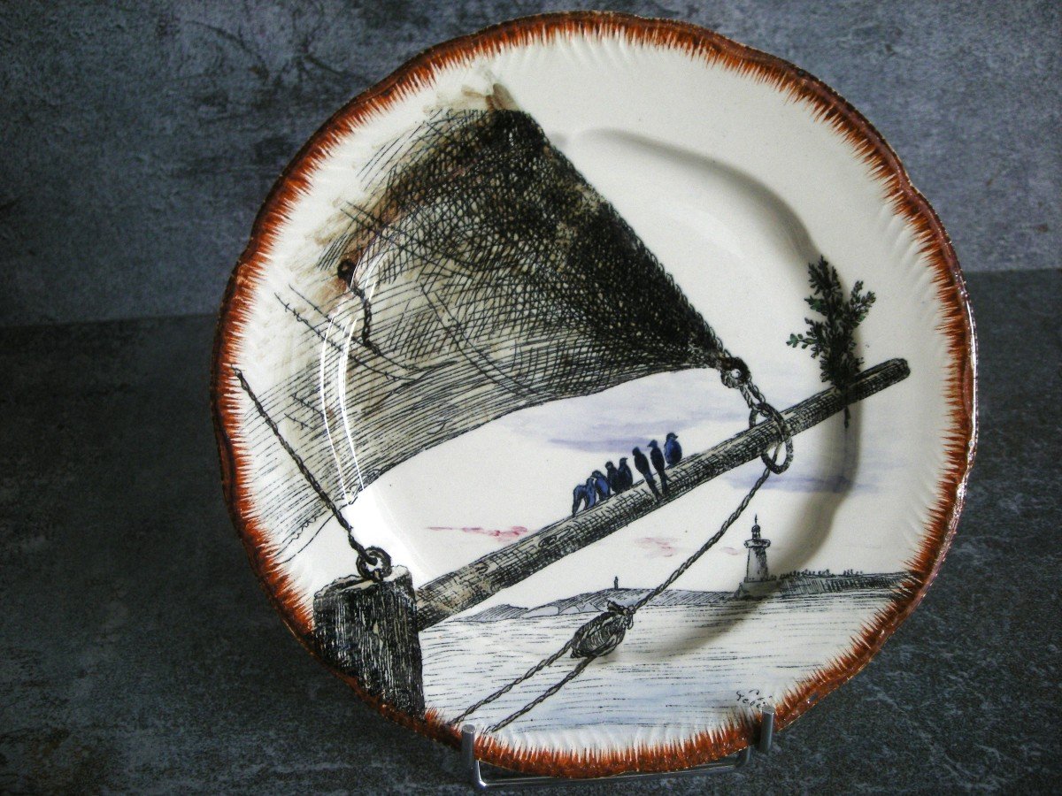 Earthenware Plate 1889 “marine” Decor By Ludovic Napoléon Lepic