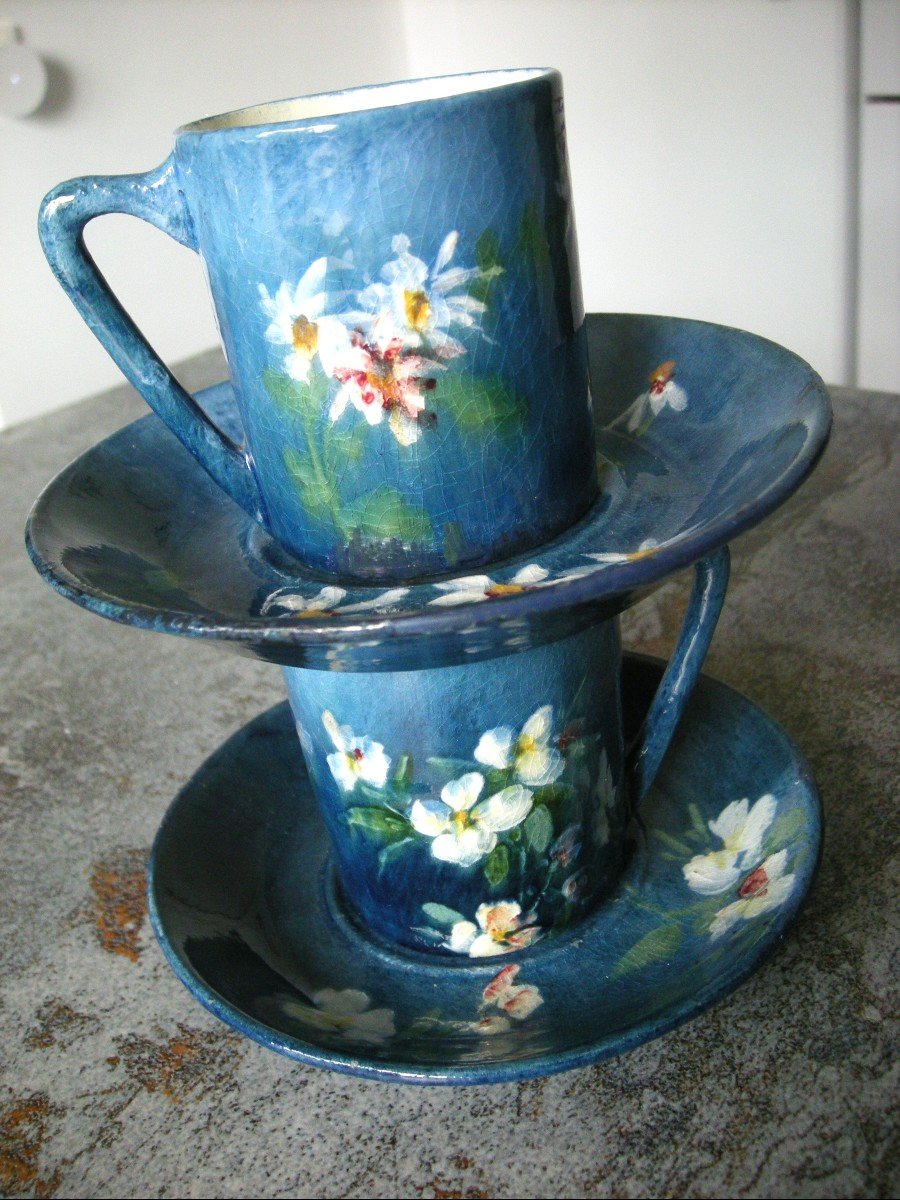 Two Cups And Saucers Circa 1880 From Montigny Sur Loing-photo-8