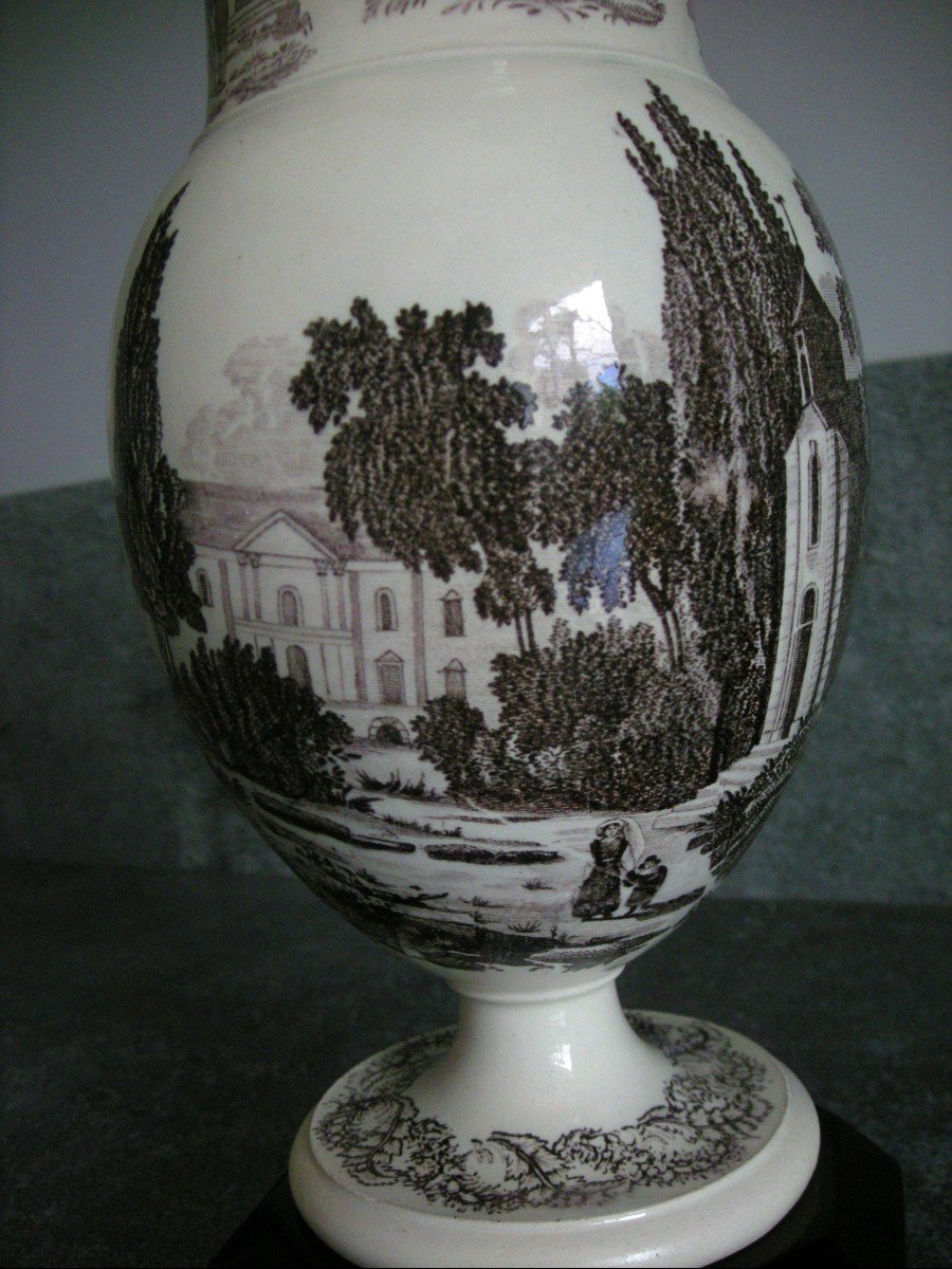 Ewer In Fine Earthenware 19th Century Grisaille Decor-photo-3