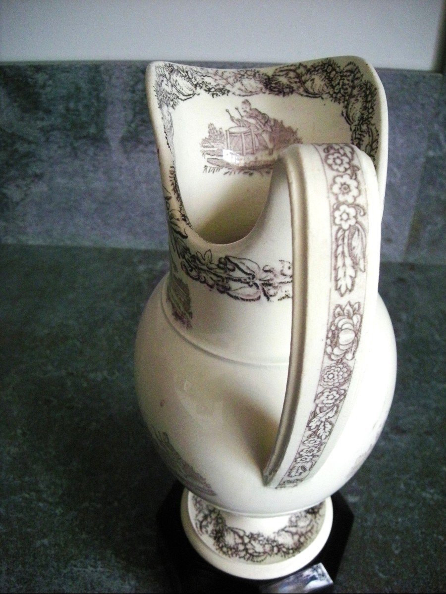 Ewer In Fine Earthenware 19th Century Grisaille Decor-photo-7