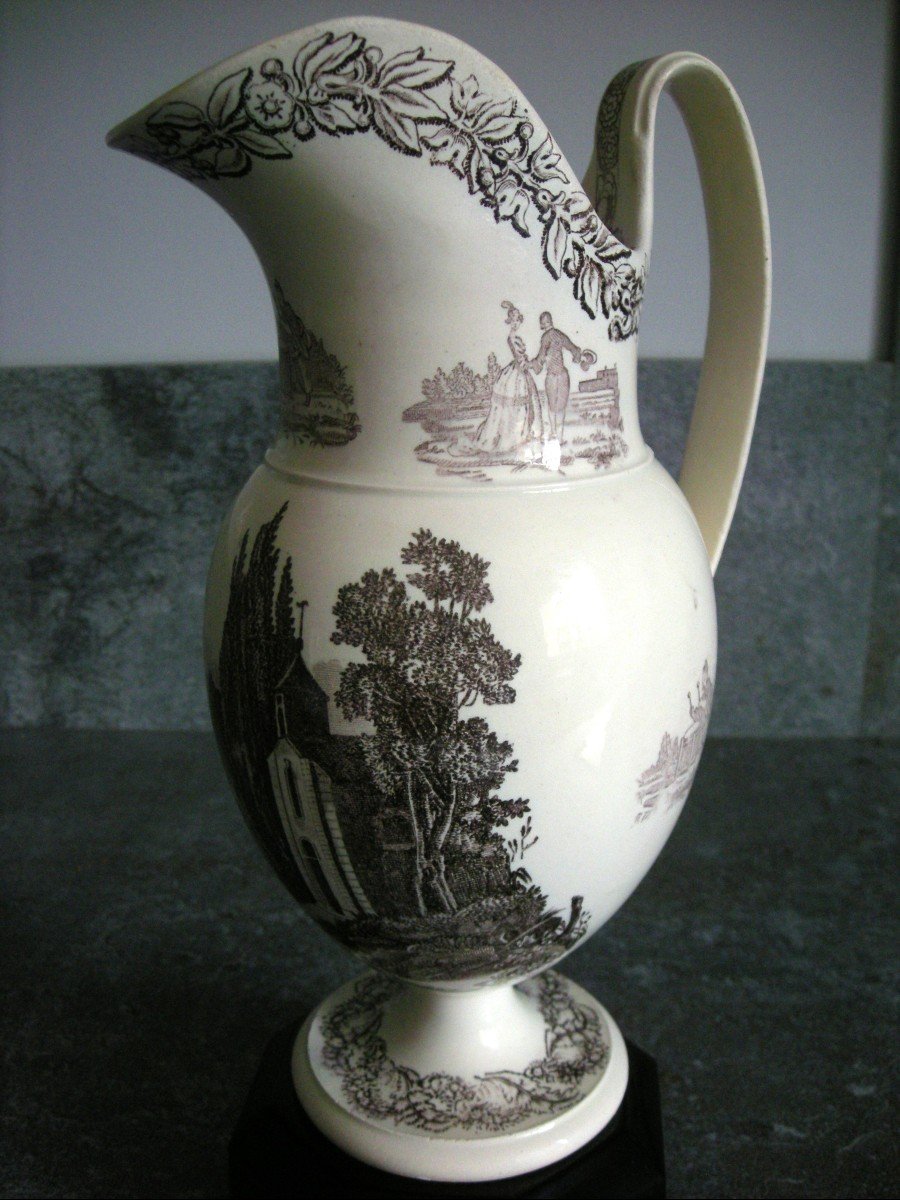 Ewer In Fine Earthenware 19th Century Grisaille Decor-photo-8