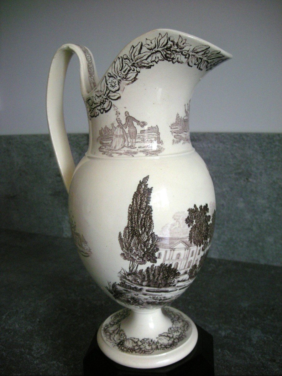 Ewer In Fine Earthenware 19th Century Grisaille Decor