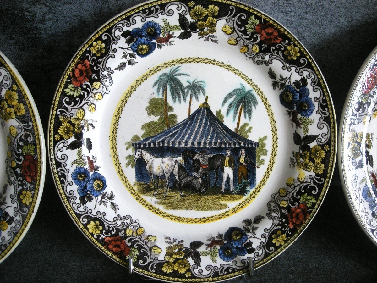 9  Assiettes  Faïence  Polychrome  1830  "  Le Tour Du Monde "  De  Creil-photo-3