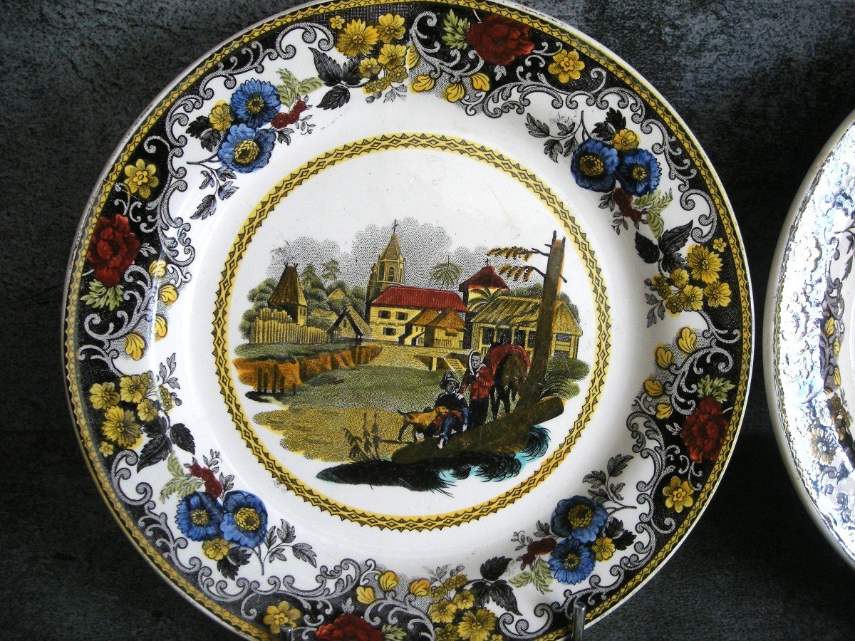 9  Assiettes  Faïence  Polychrome  1830  "  Le Tour Du Monde "  De  Creil-photo-4