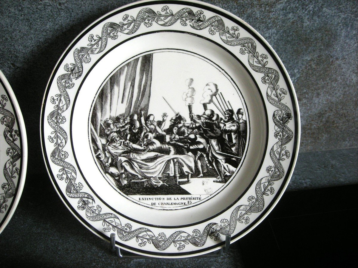 5  Assiettes  1824  Décor  Sur  l' Histoire  Signées  Choisy  Le  Roi-photo-2