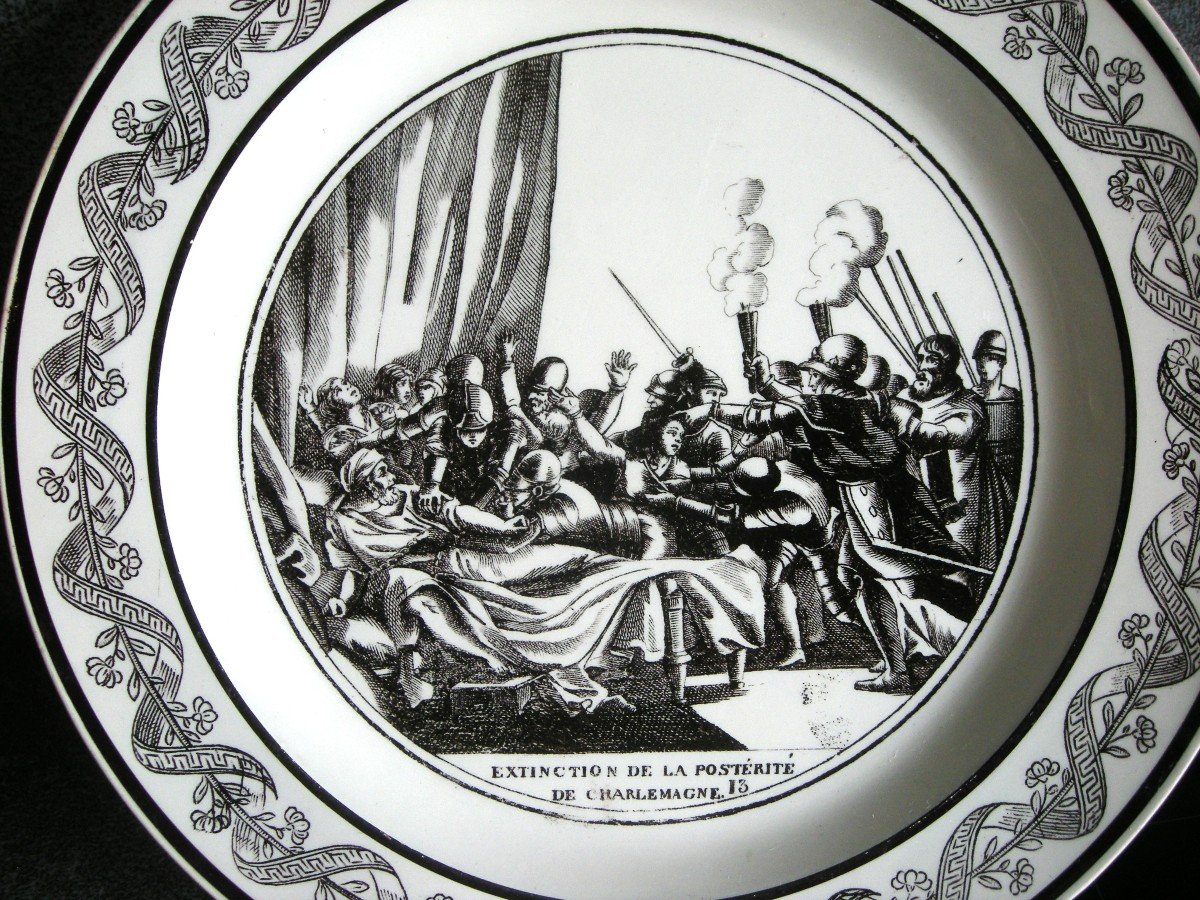 5  Assiettes  1824  Décor  Sur  l' Histoire  Signées  Choisy  Le  Roi-photo-3