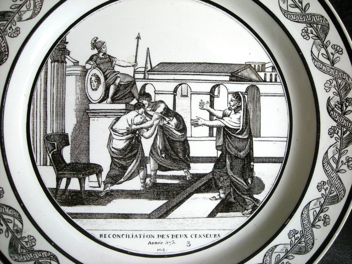 5  Assiettes  1824  Décor  Sur  l' Histoire  Signées  Choisy  Le  Roi-photo-7