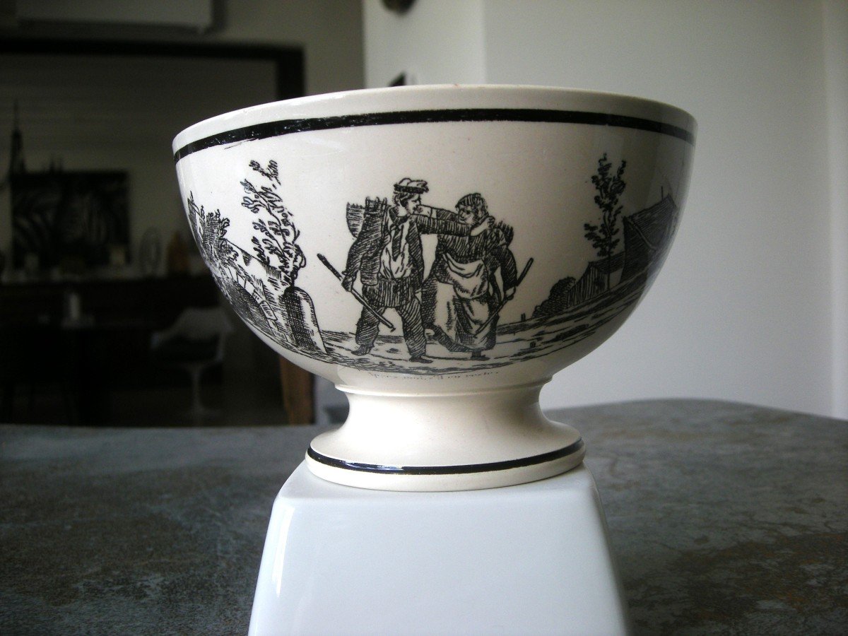 Fine Earthenware Bowl Grisaille Decor 1819 Signed Montereau-photo-3