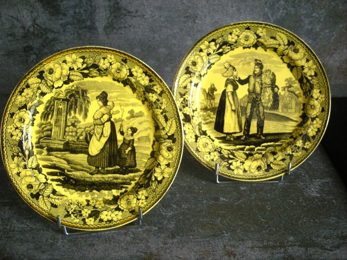 Two Fine Yellow Earthenware Plates 1824 Signed Choisy Le Roi-photo-5