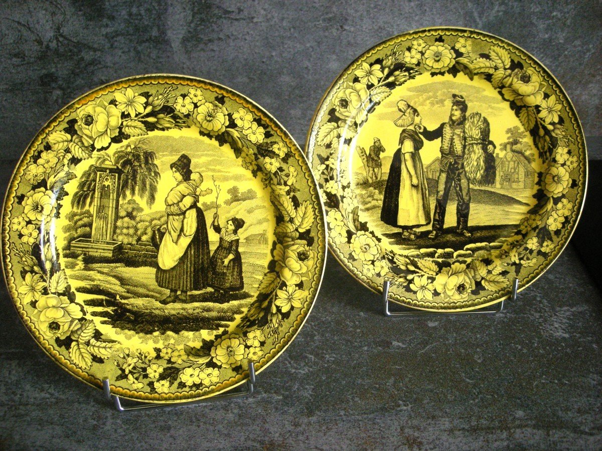 Two Fine Yellow Earthenware Plates 1824 Signed Choisy Le Roi