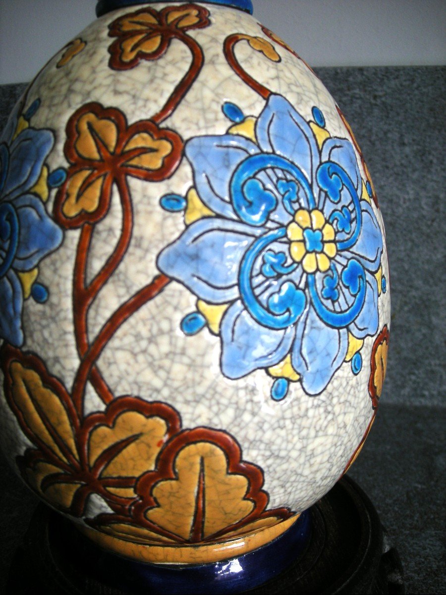 Polychrome Enamel Vase Around 1890 Signed Longwy-photo-3