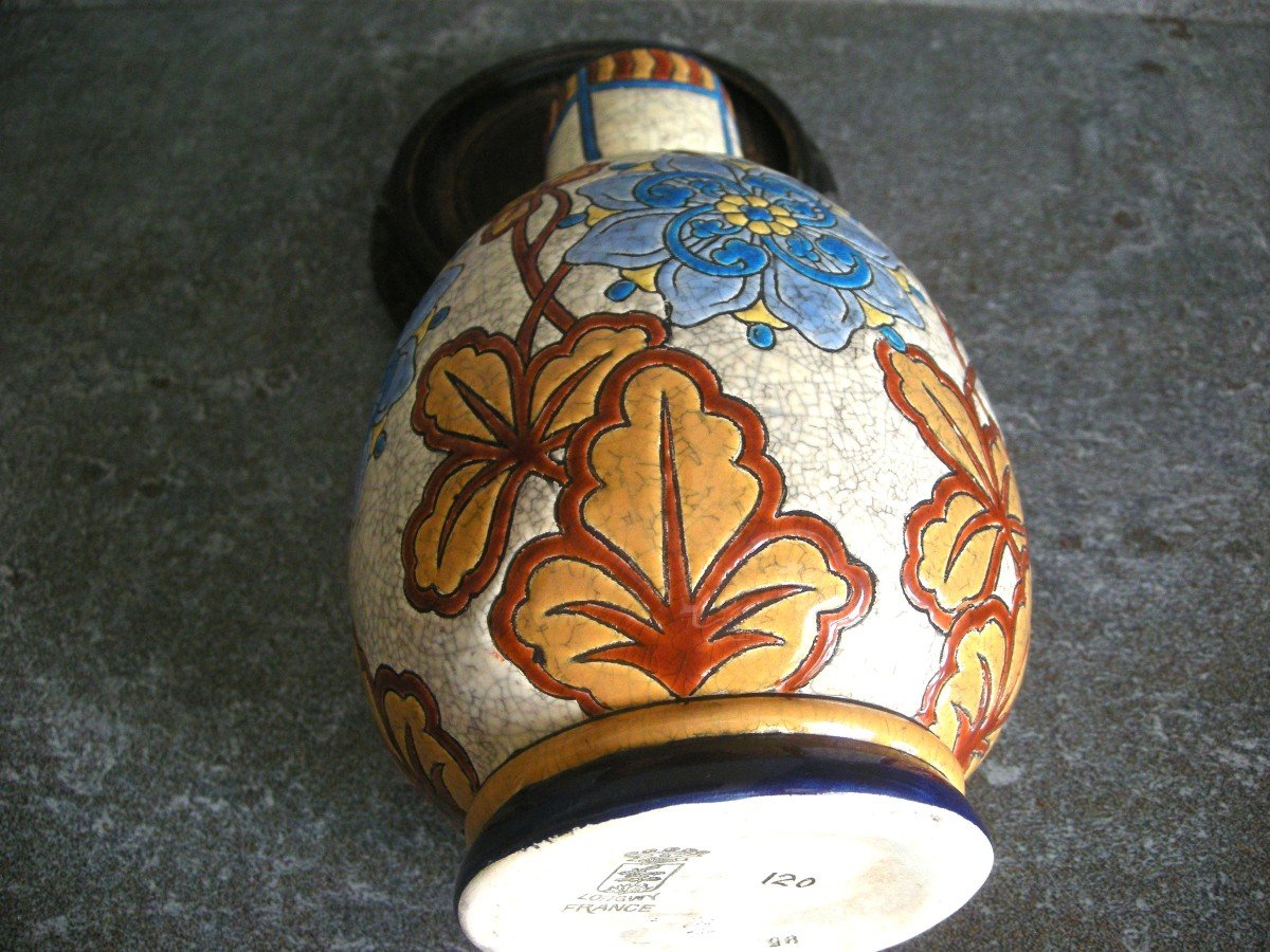 Polychrome Enamel Vase Around 1890 Signed Longwy-photo-5