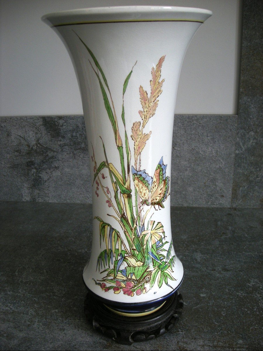 Grand  Vase  En  Faïence  XIXème  Art  Nouveau  Sarreguemines