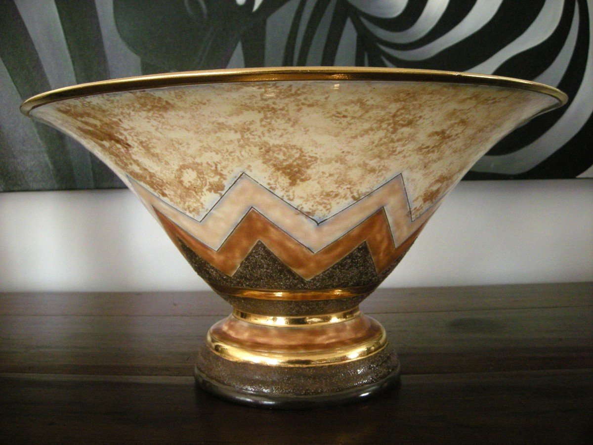 Art Deco Earthenware Cup On Foot By Boch Frères La Louviere-photo-2