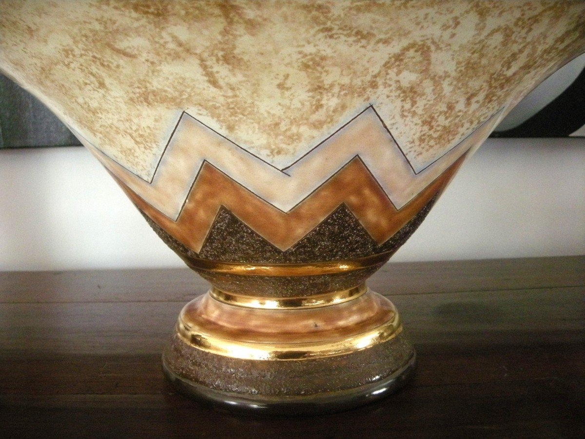 Art Deco Earthenware Cup On Foot By Boch Frères La Louviere-photo-3