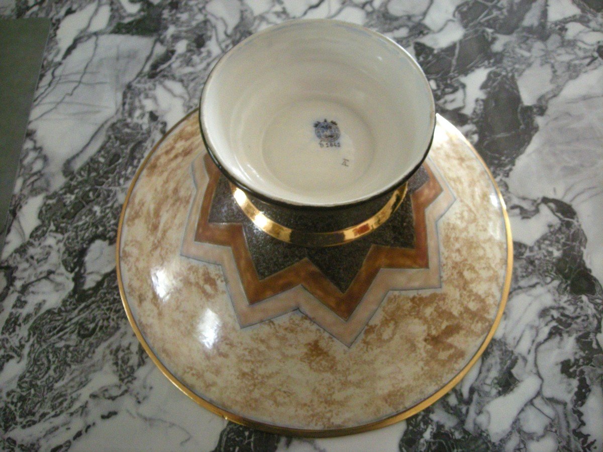 Art Deco Earthenware Cup On Foot By Boch Frères La Louviere-photo-2